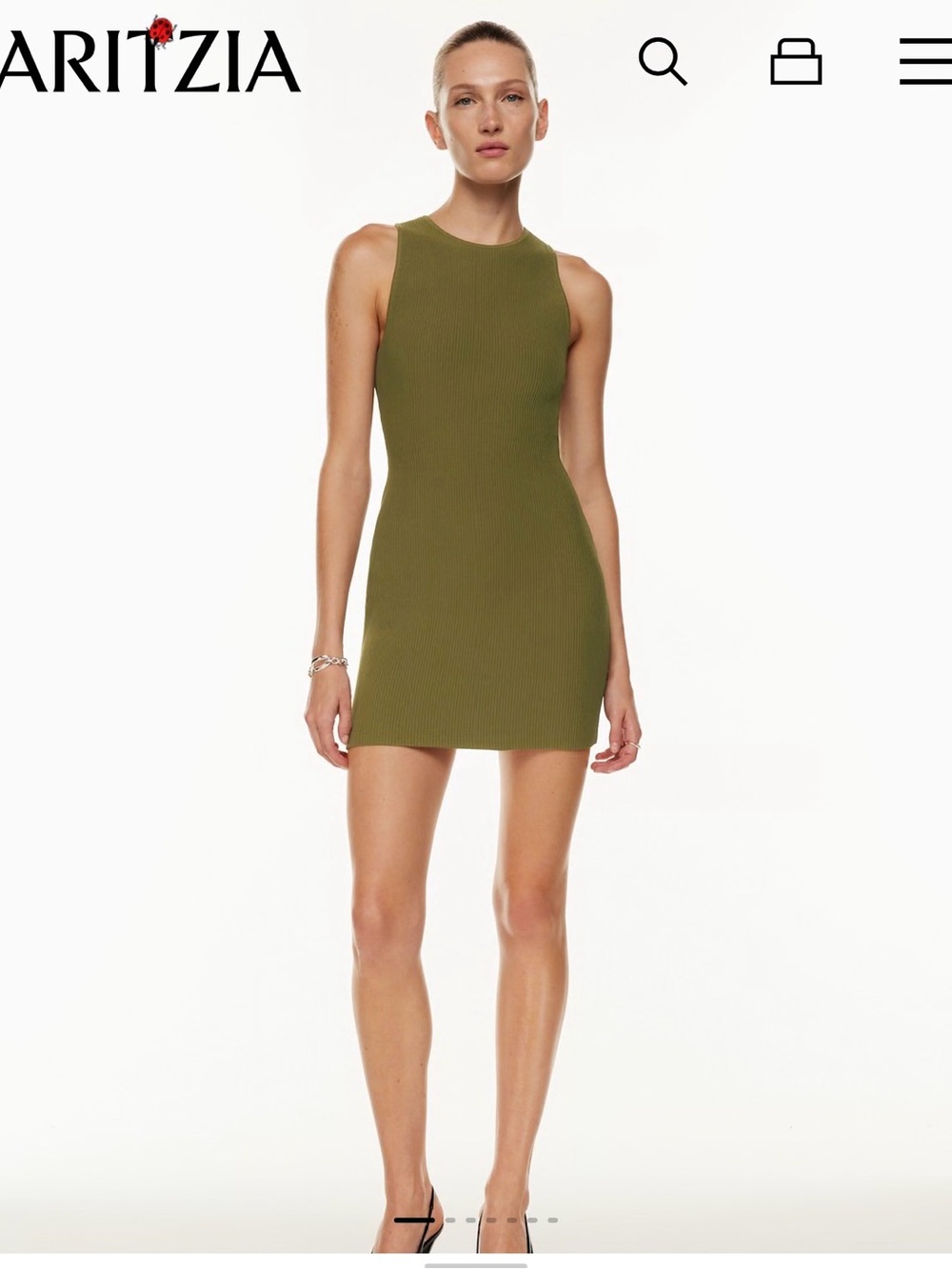 Aritzia Olive Green Ribbed Mini Dress Xs